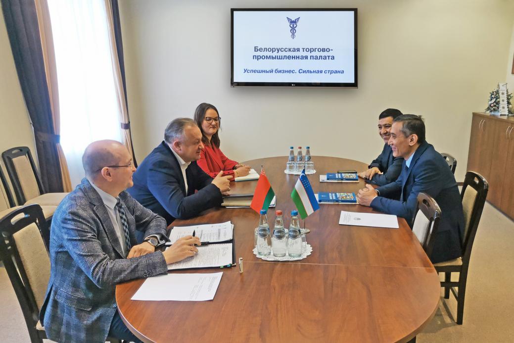 The BelCCI Chairman Mikhael Miatlikov meets Chargé d'Affaires a.i. of Uzbekistan Rahmatulla Nazarov The BelCCI Chairman Mikhael Miatlikov meets Chargé d'Affaires a.i. of Uzbekistan Rahmatulla Nazarov