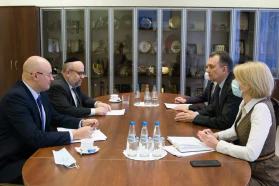 The BelCCI Chairman Vladimir Ulakhovich meets Assistant to the Ambassador Extraordinary and Plenipotentiary of Israel to Belarus Igor Gavrik and Board Member of the Conference of European Rabbis Mordechai Raichinstein