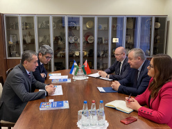The BelCCI Chairman Mikhael Miatlikov meets the Charge d'Affairs of Uzbekistan Rakhmatulla Nazarov